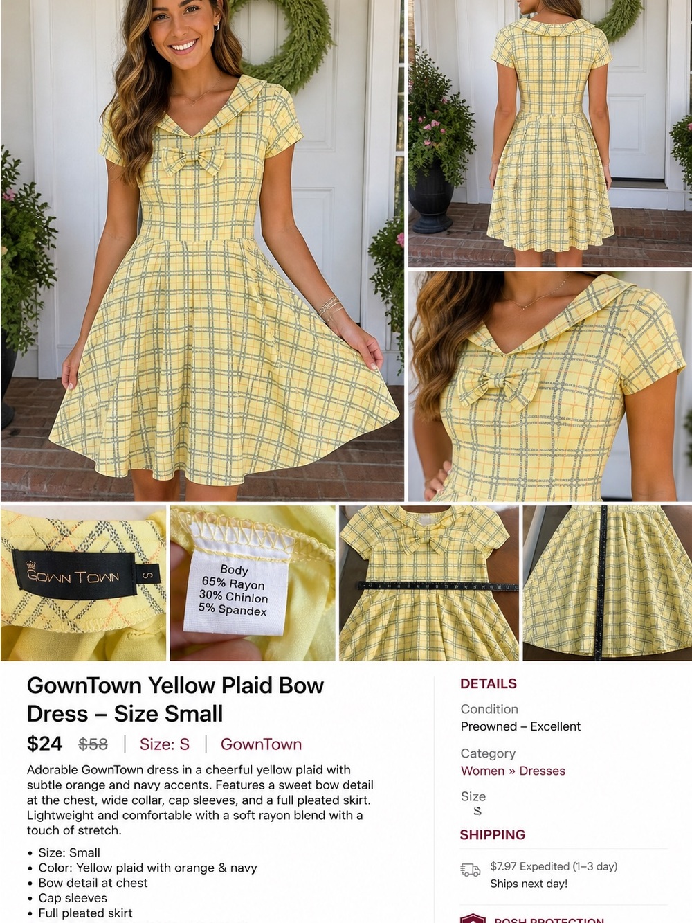 GownTown Yellow Plaid Bow Mini Dress